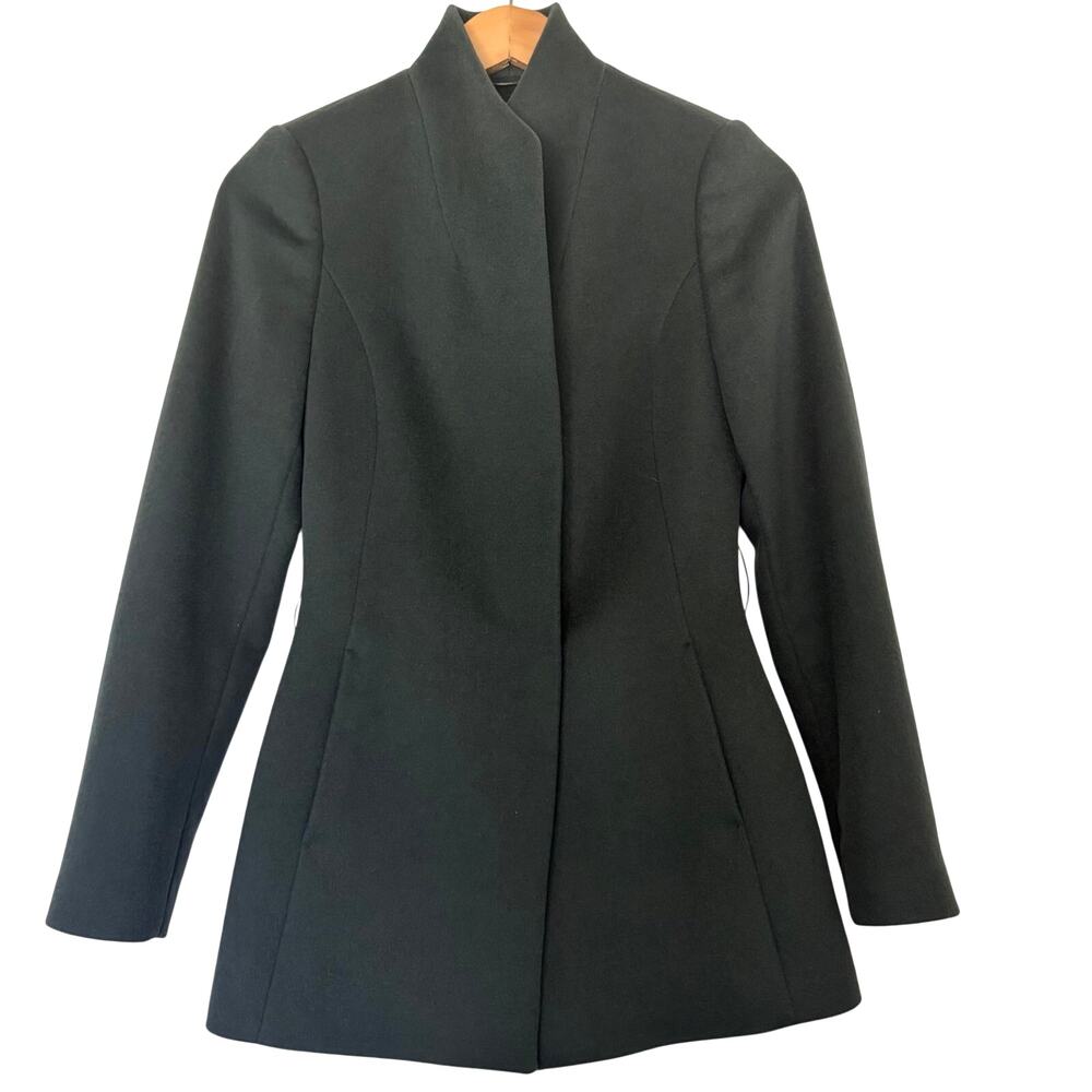 Reiss 100% Wool Funnel Neck Fitted Blazer Jacket Size 2 Dark Green Militaly
